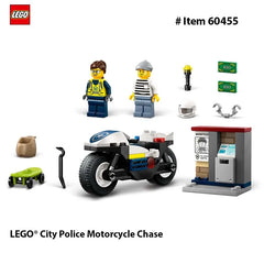LEGO 60455 City Police Motorcycle Chase Building Toy for Kids - Pretend Play Building Blocks for Boys&Girls,Gift for Birthdays