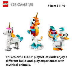 Lego 31140 Creator 3 in 1 Magical Unicorn Toy, Transforms from Unicorn to Seahorse to Peacock, Rainbow Animal Figures 145 PCS