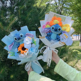Genuine Amine Stitch Plush Dolls With Sunflowers Roses Creative Bouquets Christmas Birthday Graduation Valentine Gifts