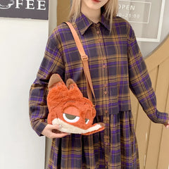 Zootopia 2 Nick Plush Cosplay Bag Large Capacity Soft Furry Shoulder Bag Daily Casual Travel Storage Purse Anime Periphery Gift