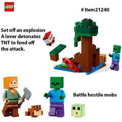 LEGO 21240 Minecraft Adventures in The Swamp, with Alex and Zombie Figures in The Biome, Birthday Gift for Children, 65PCS