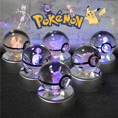 Pokemon Crystal Ball 3D Pikachu Gengar Mewtwo Night Light Lamp Pokeball 3D Glass Pokemon Crystal Ball Statue Kids Birthday Gift