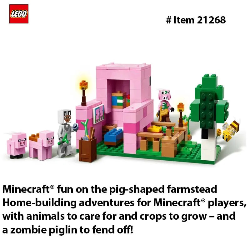 LEGO 21268 The Baby Pig House is the ideal toy for Minecraft® players with a passion for home-building, animals and farms 238PCS