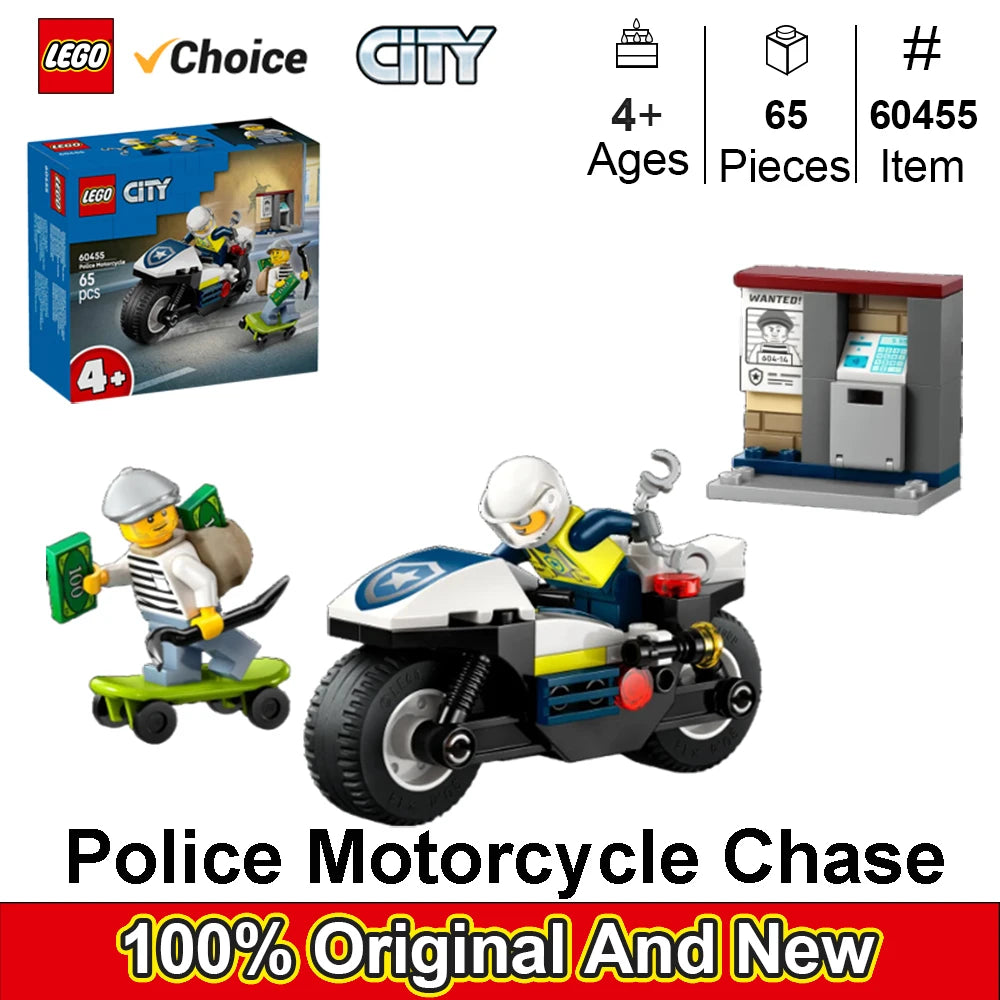 LEGO 60455 City Police Motorcycle Chase Building Toy for Kids - Pretend Play Building Blocks for Boys&Girls,Gift for Birthdays