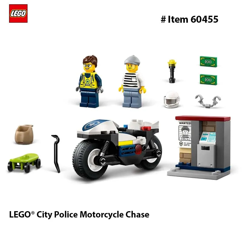 LEGO 60455 City Police Motorcycle Chase Building Toy for Kids - Pretend Play Building Blocks for Boys&Girls,Gift for Birthdays