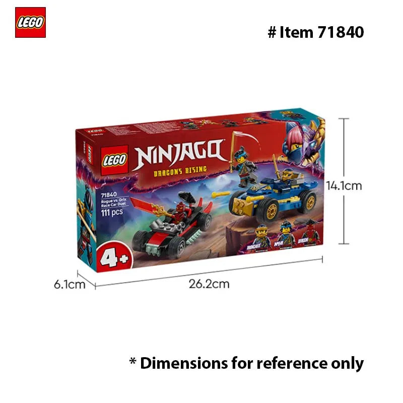 LEGO 71840 NINJAGO® Rogue vs. Drix Race Car Duel playset. This hero toy battle set lets imaginative children，111PCS