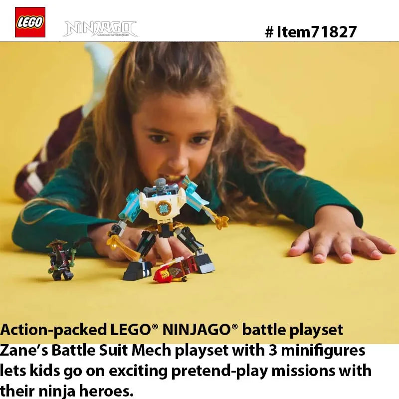 LEGO 71827 NINJAGO Zane's Battle Suit Mech Ninja Toy - Building Toy for Pretend Play for Kids，Gift Idea for Birthdays
