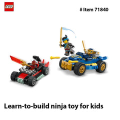 LEGO 71840 NINJAGO® Rogue vs. Drix Race Car Duel playset. This hero toy battle set lets imaginative children，111PCS