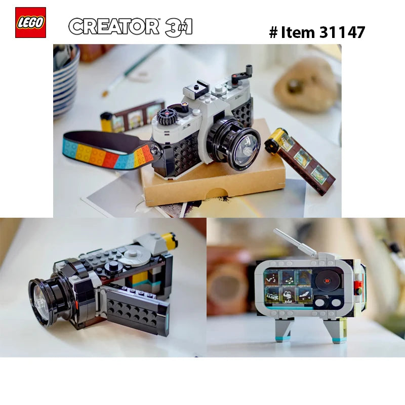 LEGO 31147 Creator 3in1 Retro Camera Toy, Retro Video Camera to Retro TV Set, Photography Gift for Boys and Girls Creative Play