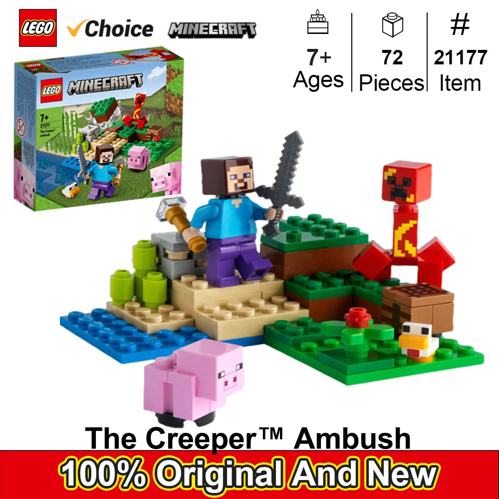 LEGO 21177 Minecraft The Creeper Ambush Building Toy , Pretend Play Zombie Battle, Gift for Kids, Boys and Girls ,72PCS