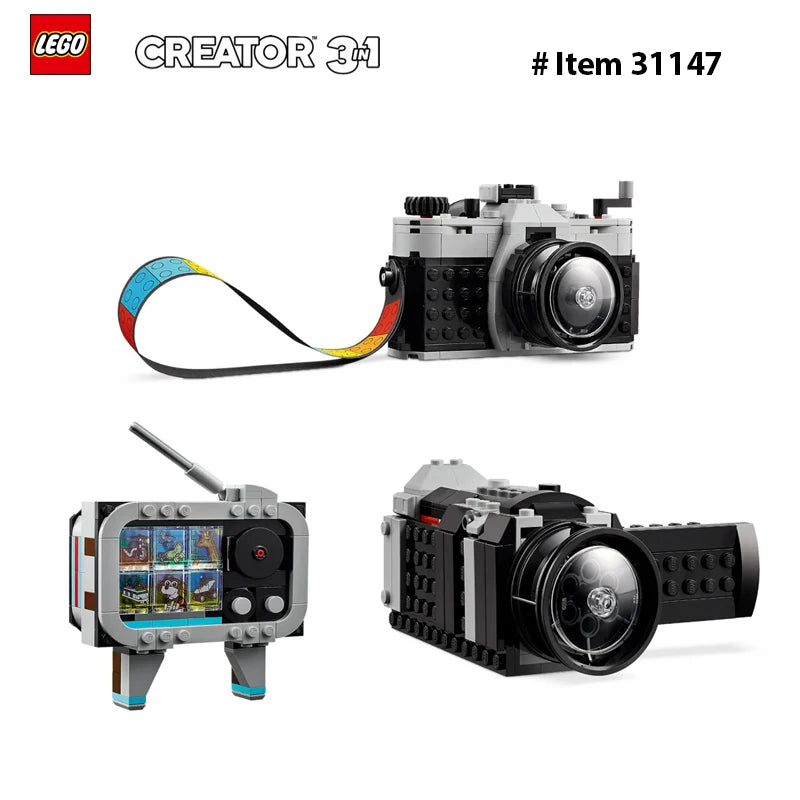 LEGO 31147 Creator 3in1 Retro Camera Toy, Retro Video Camera to Retro TV Set, Photography Gift for Boys and Girls Creative Play