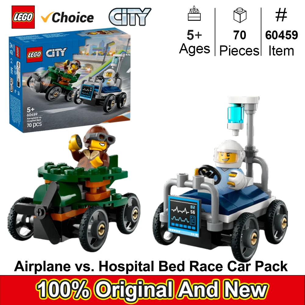 LEGO 60459 City Airplane vs. Hospital Bed Race Car Pack Toy - Boys and Girls, Gift for Birthdays and Holidays 70 PCS