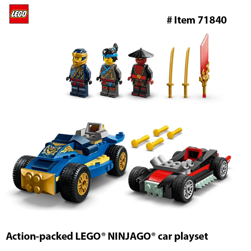 LEGO 71840 NINJAGO® Rogue vs. Drix Race Car Duel playset. This hero toy battle set lets imaginative children，111PCS