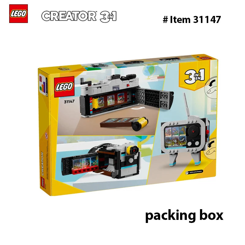 LEGO 31147 Creator 3in1 Retro Camera Toy, Retro Video Camera to Retro TV Set, Photography Gift for Boys and Girls Creative Play